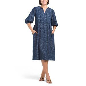 NOUVEAU MOHDE Dark Indigo Printed Denim Puff Sleeve Dress